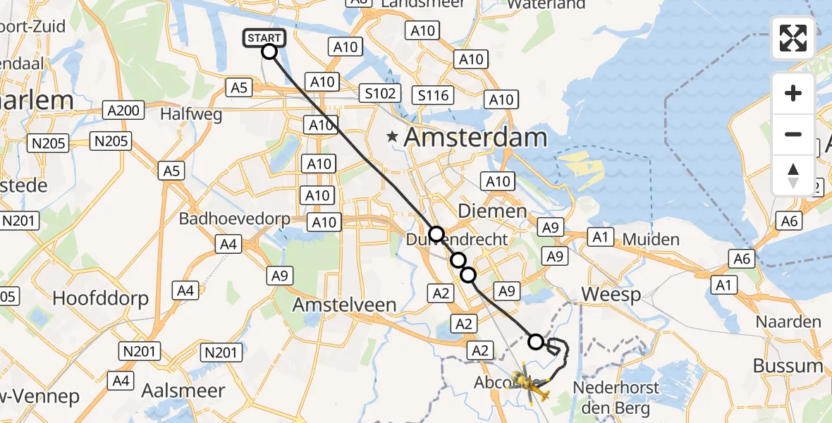 Vluchtroute Traumahelikopter Amsterdam Heliport - Abcoude, 15 september 2026, 06:00