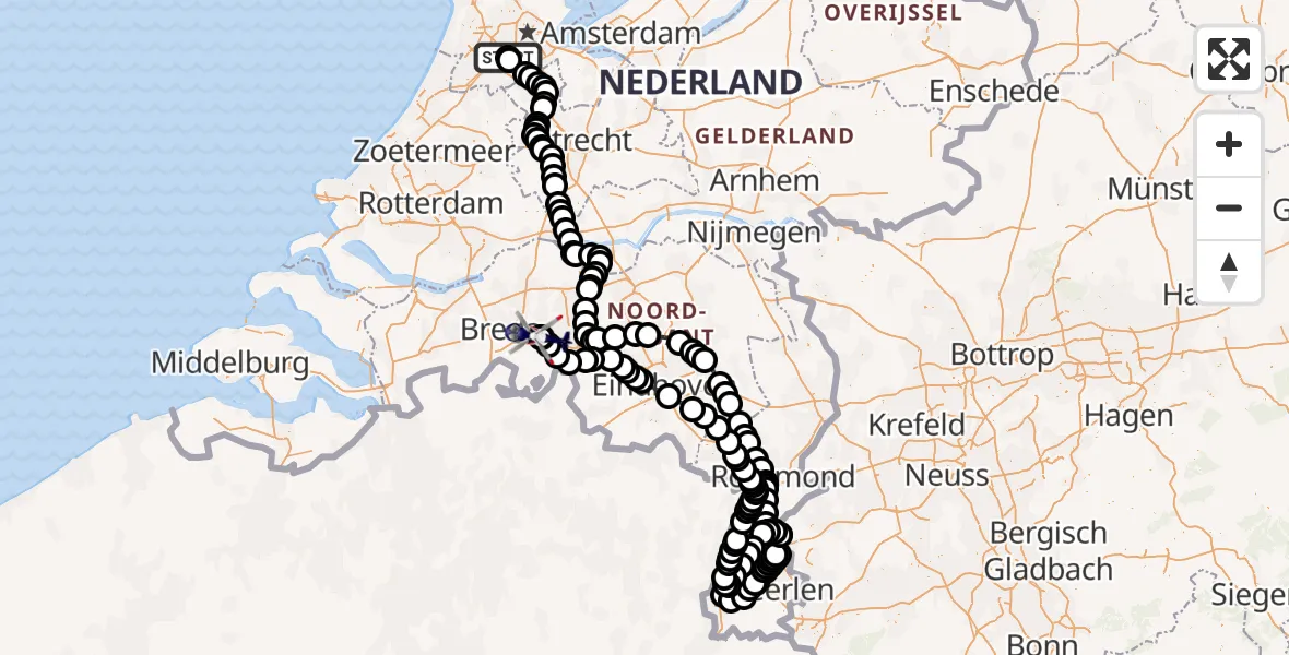 Vluchtroute Politiehelikopter Amsterdam Vliegveld Schiphol - Vliegbasis Gilze Rijen, 15 september 2026, 07:10