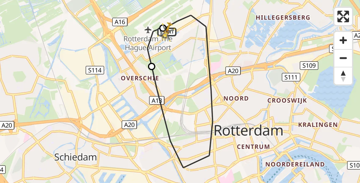 Vluchtroute Traumahelikopter Rotterdam The Hague Airport - Rotterdam The Hague Airport, 15 september 2026, 07:56