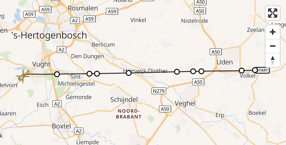 Vluchtroute Traumahelikopter Vliegbasis Volkel - Vught, 15 september 2026, 09:57