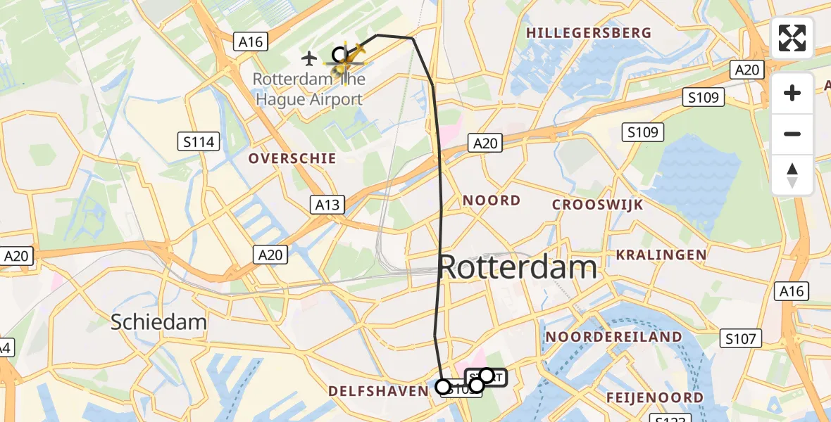 Vluchtroute Traumahelikopter Erasmus MC - Rotterdam The Hague Airport, 15 september 2026, 10:05