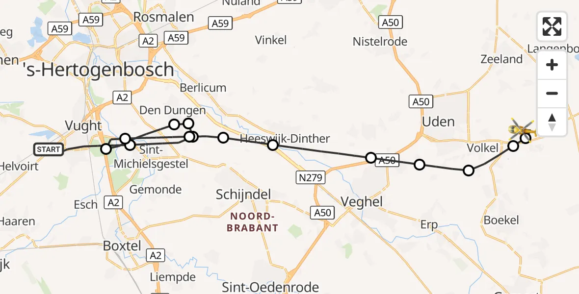 Vluchtroute Traumahelikopter Vught - Vliegbasis Volkel, 15 september 2026, 10:14