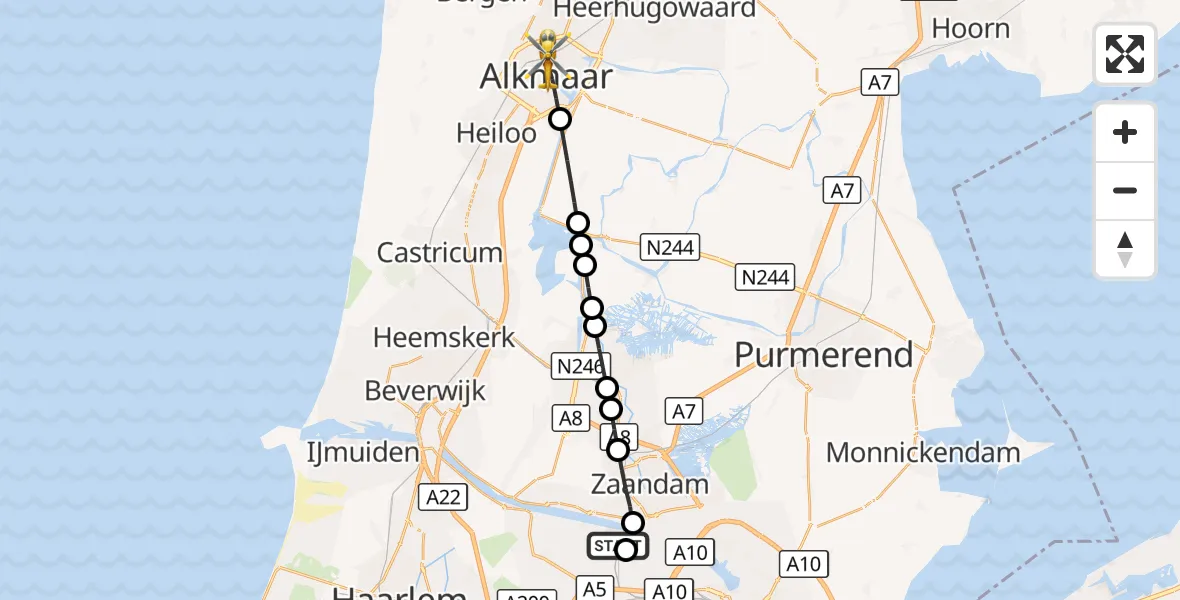 Vluchtroute Traumahelikopter Amsterdam Heliport - Alkmaar, 15 september 2026, 10:57