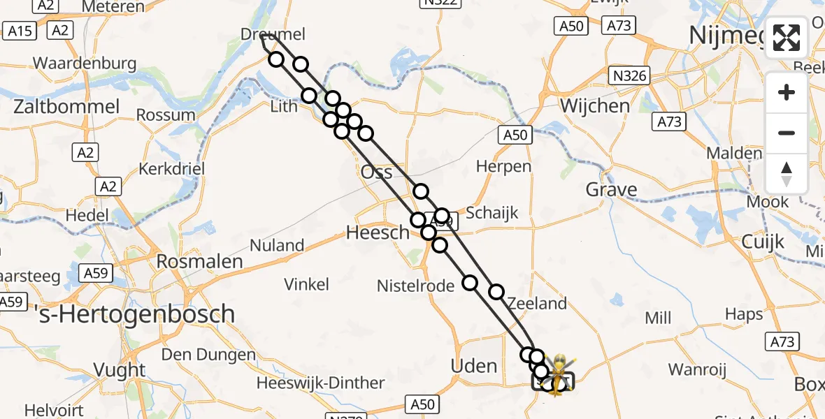 Vluchtroute Traumahelikopter vanuit Vliegbasis Volkel