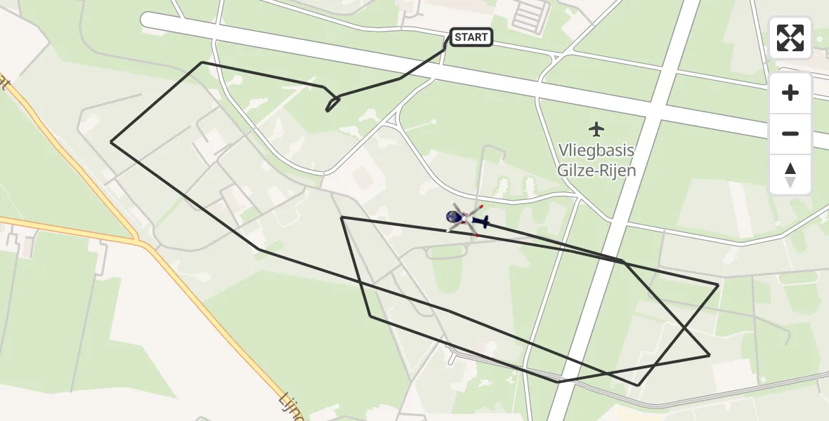 Vluchtroute Politiehelikopter Vliegbasis Gilze Rijen - Vliegbasis Gilze Rijen, 15 september 2026, 11:20
