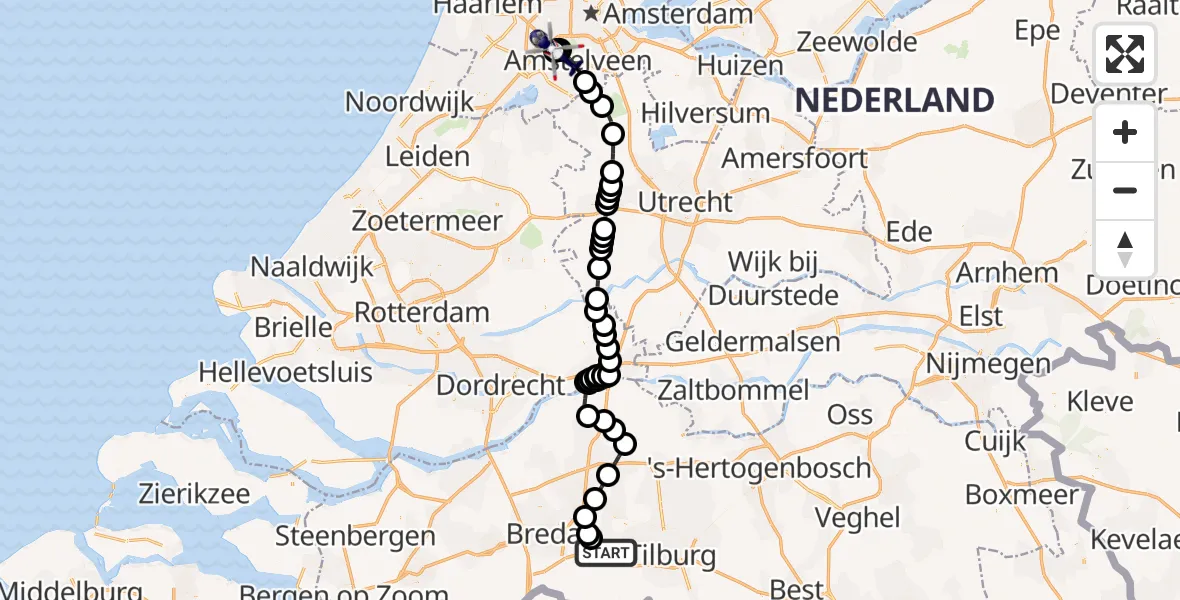 Vluchtroute Politiehelikopter Vliegbasis Gilze Rijen - Amsterdam Vliegveld Schiphol, 15 september 2026, 11:40