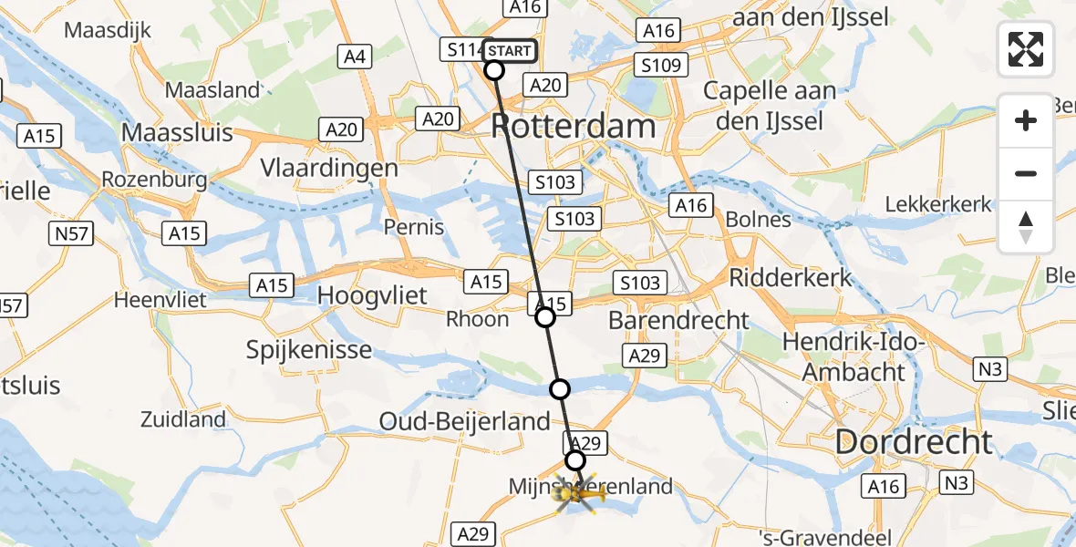 Vluchtroute Traumahelikopter Rotterdam The Hague Airport - Mijnsheerenland, 15 september 2026, 12:18