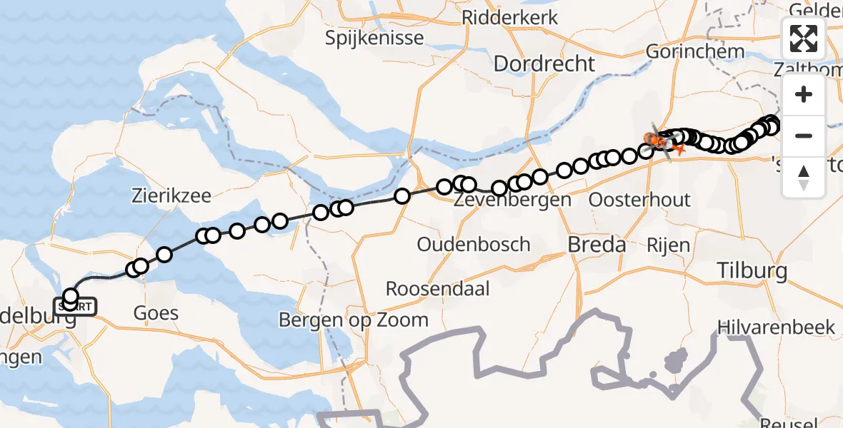 Vluchtroute Kustwachthelikopter Vliegveld Midden-Zeeland - Raamsdonk, 15 september 2026, 12:35