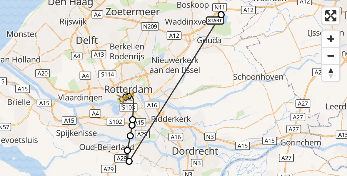 Vluchtroute Traumahelikopter Reeuwijk - Erasmus MC, 15 september 2026, 12:59