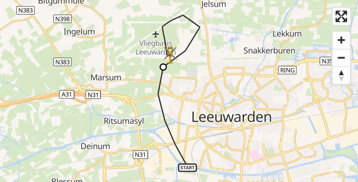 Vluchtroute Ambulancehelikopter Leeuwarden - Vliegbasis Leeuwarden, 15 september 2026, 12:59