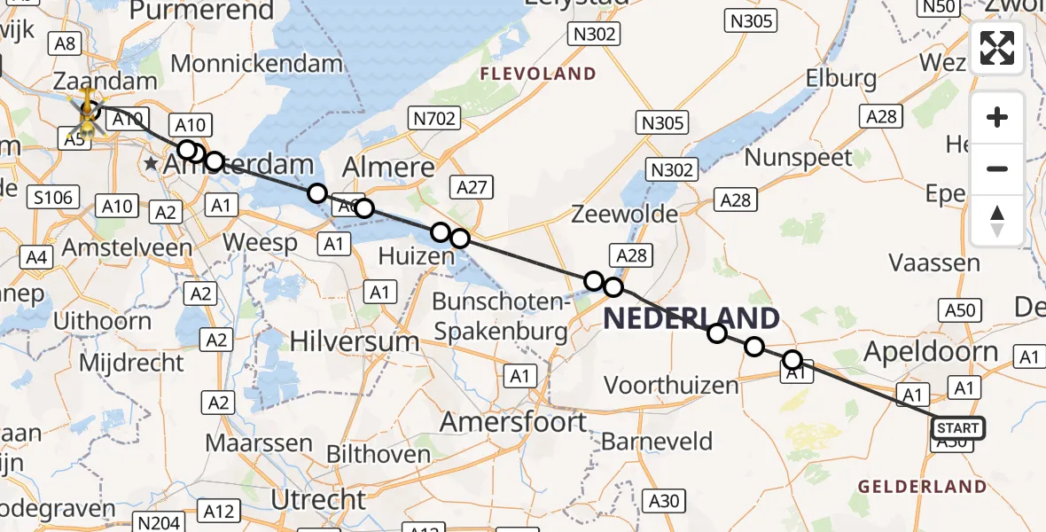 Vluchtroute Traumahelikopter Lieren - Amsterdam Heliport, 15 september 2026, 13:20