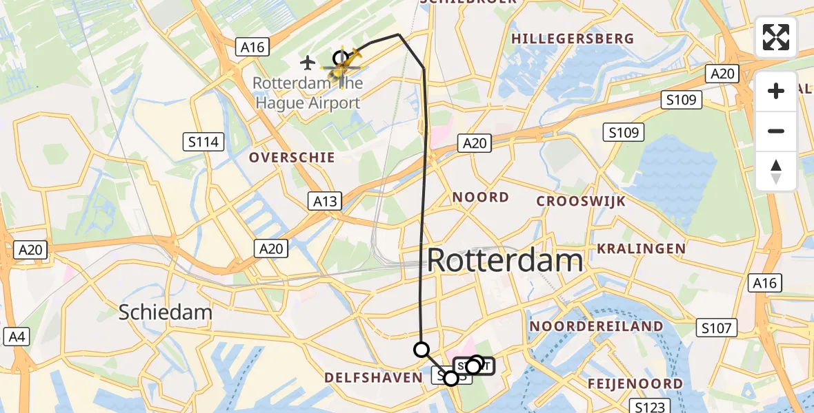 Vluchtroute Traumahelikopter Erasmus MC - Rotterdam The Hague Airport, 15 september 2026, 13:34
