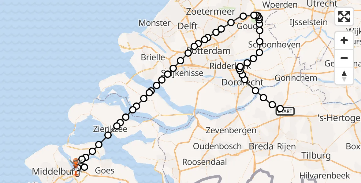 Vluchtroute Kustwachthelikopter Raamsdonk - Vliegveld Midden-Zeeland, 15 september 2026, 13:40
