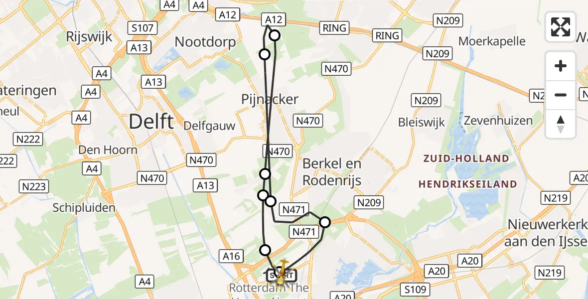 Vluchtroute Traumahelikopter Rotterdam The Hague Airport - Rotterdam The Hague Airport, 15 september 2026, 13:56