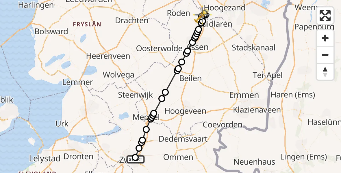 Vluchtroute Traumahelikopter Isala Hospital Zwolle Heliport - Groningen Airport Eelde, 15 september 2026, 15:36