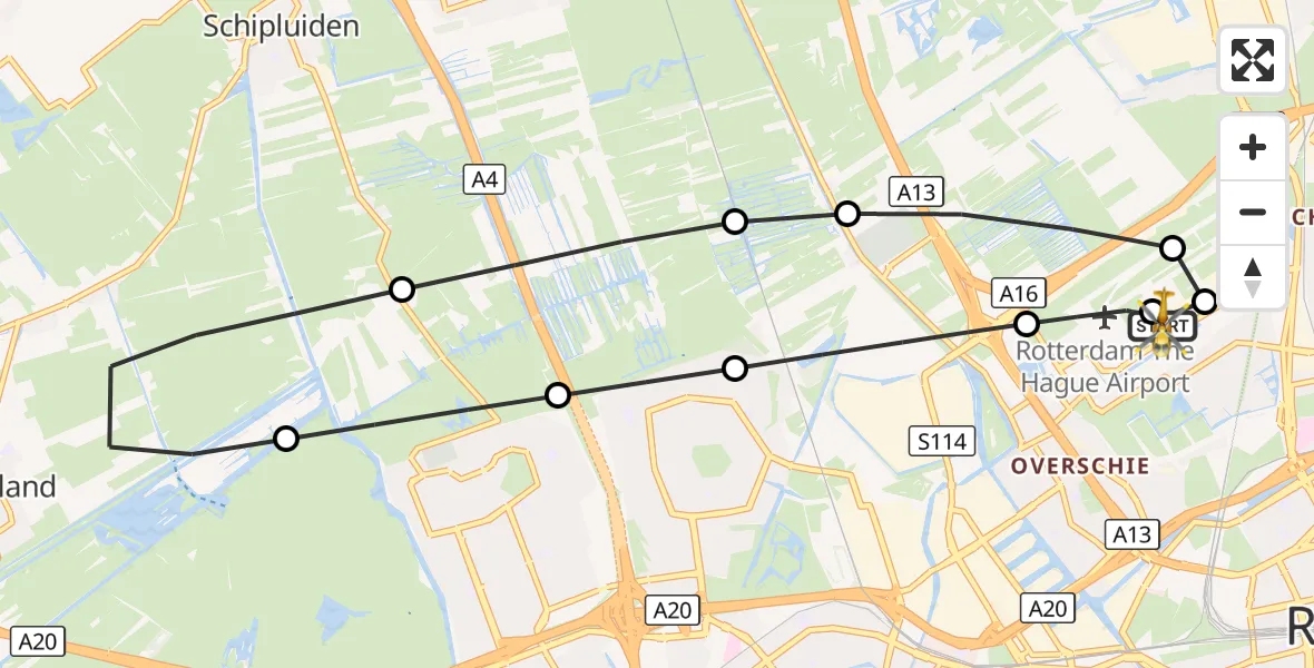 Vluchtroute Traumahelikopter Rotterdam The Hague Airport - Rotterdam The Hague Airport, 15 september 2026, 16:11