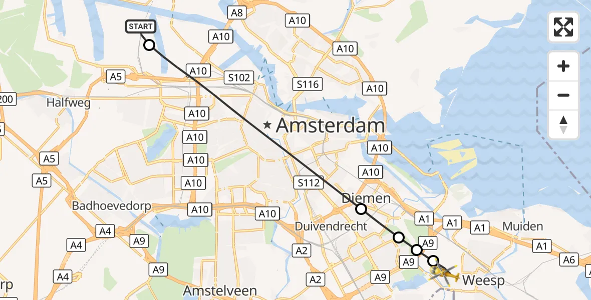 Vluchtroute Traumahelikopter Amsterdam Heliport - Amsterdam, 15 september 2026, 17:04
