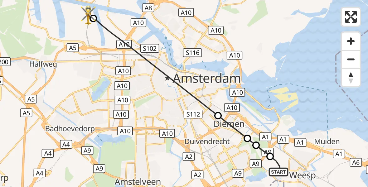 Vluchtroute Traumahelikopter Amsterdam - Amsterdam Heliport, 15 september 2026, 17:27