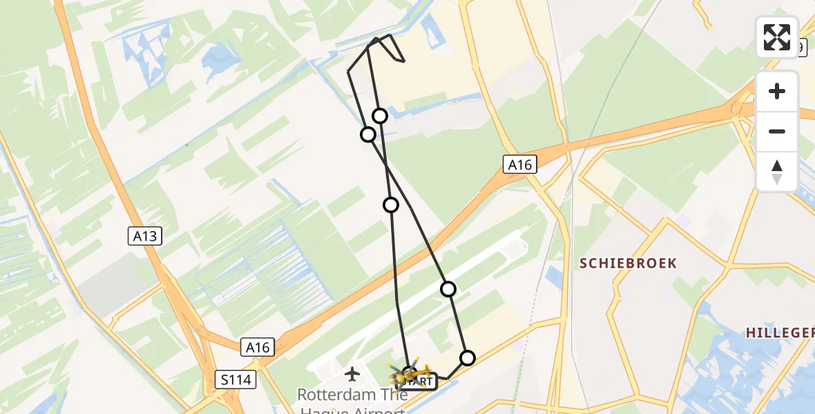 Vluchtroute Traumahelikopter Rotterdam The Hague Airport - Rotterdam The Hague Airport, 15 september 2026, 17:30