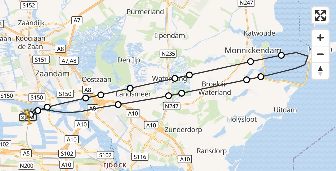 Vluchtroute Traumahelikopter Amsterdam Heliport - Amsterdam Heliport, 15 september 2026, 17:41