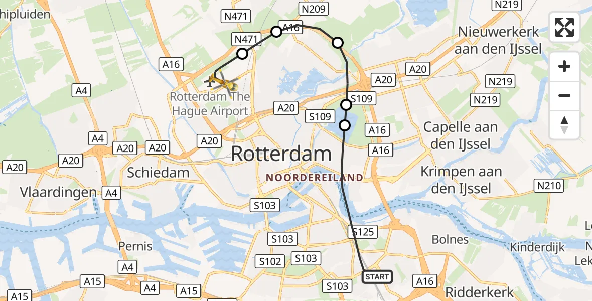 Vluchtroute Traumahelikopter Rotterdam - Rotterdam The Hague Airport, 16 september 2026, 00:59