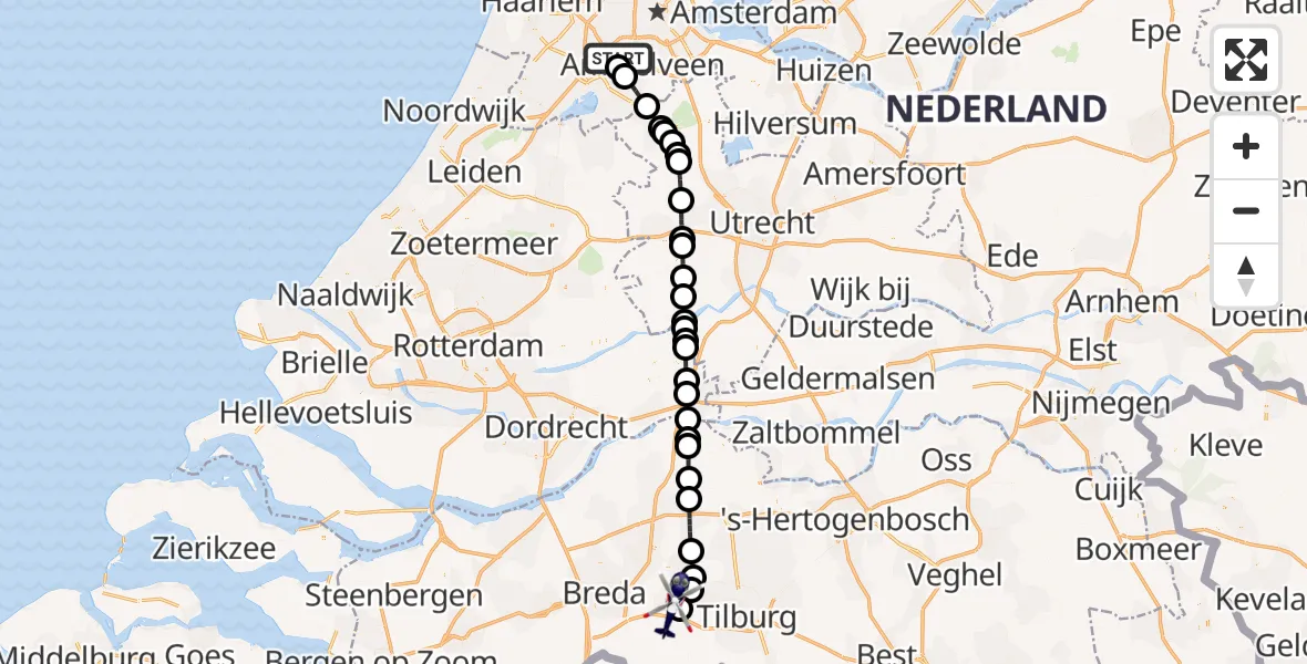 Vluchtroute Politiehelikopter Amsterdam Vliegveld Schiphol - Vliegbasis Gilze Rijen, 16 september 2026, 04:38