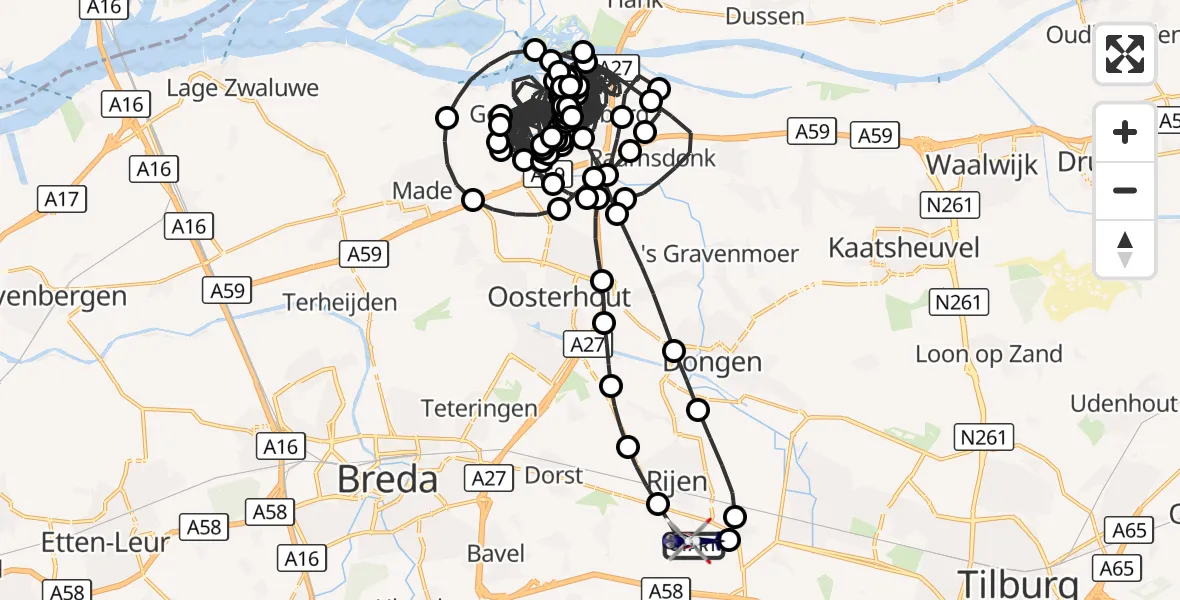 Vluchtroute Politiehelikopter Vliegbasis Gilze Rijen - Vliegbasis Gilze Rijen, 16 september 2026, 05:37