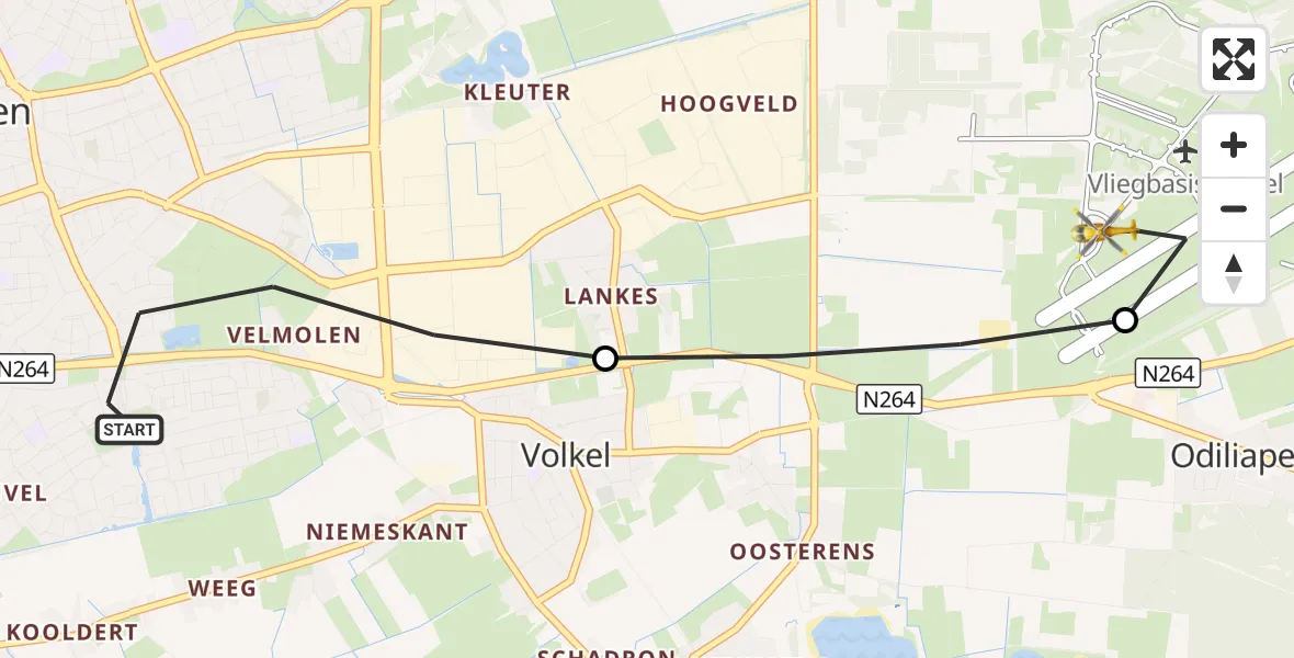 Vluchtroute Traumahelikopter Uden - Vliegbasis Volkel, 16 september 2026, 06:13