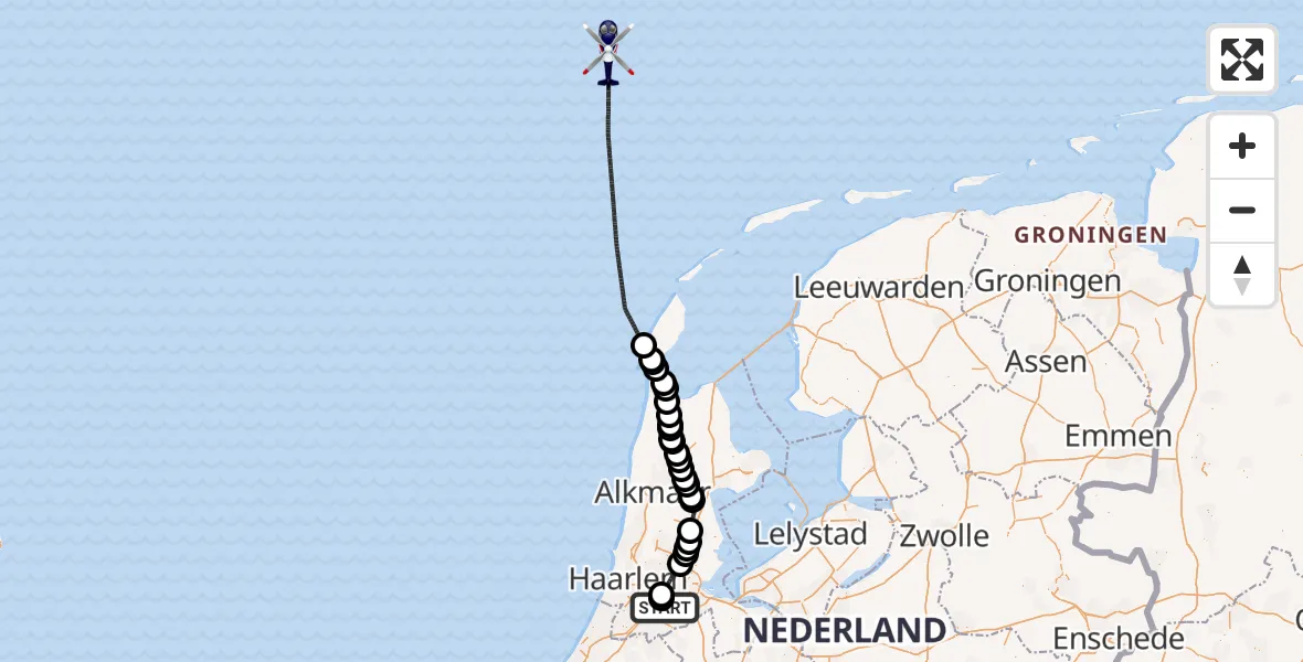 Vluchtroute Politiehelikopter Amsterdam Vliegveld Schiphol - Noordzee, 16 september 2026, 06:41
