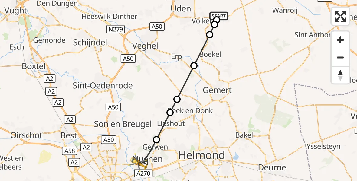 Vluchtroute Traumahelikopter Vliegbasis Volkel - Nuenen, 16 september 2026, 06:48