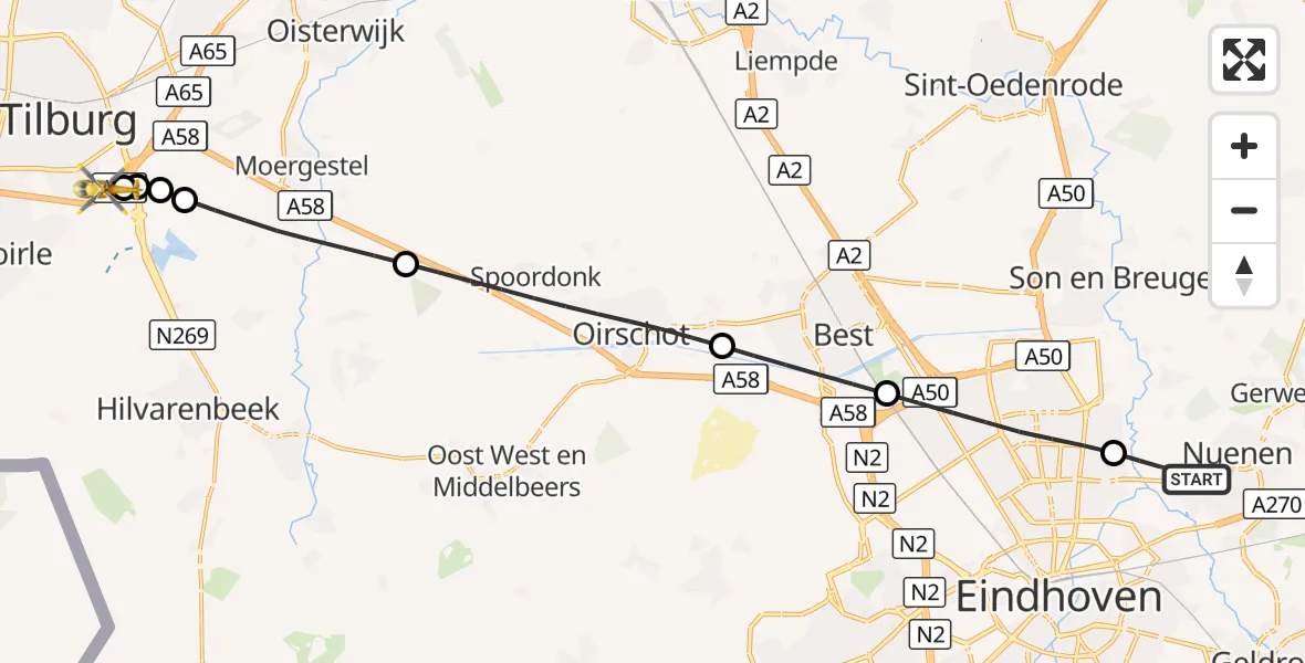 Vluchtroute Traumahelikopter Nuenen - St. Elisabeth Hospital Heliport, 16 september 2026, 07:24