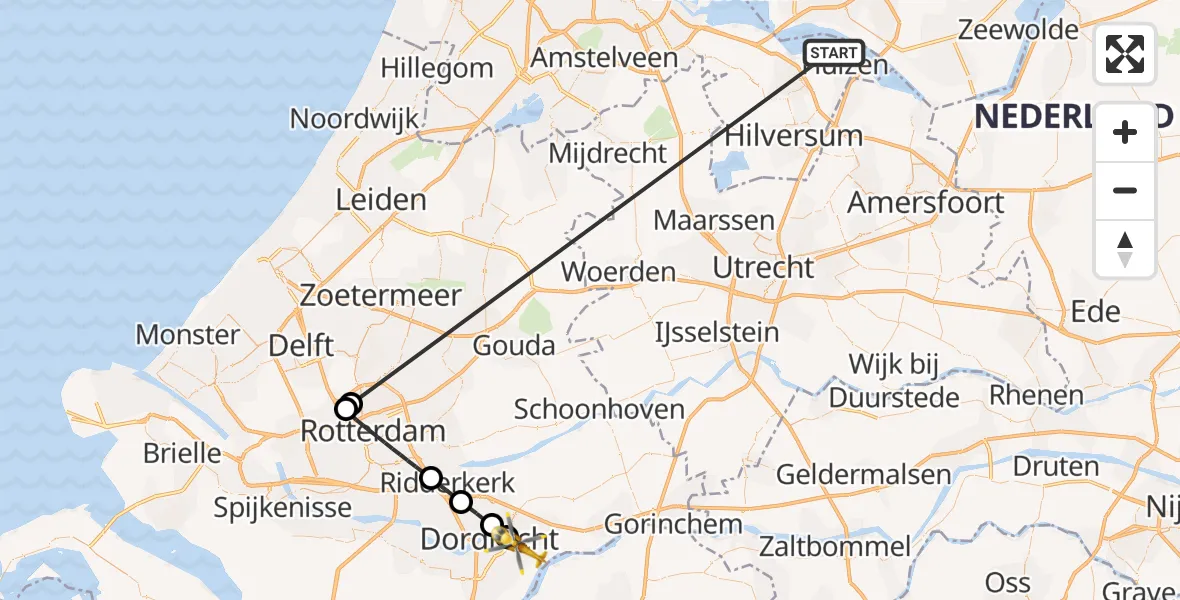 Vluchtroute Traumahelikopter Huizen - Dordrecht, 16 september 2026, 07:42