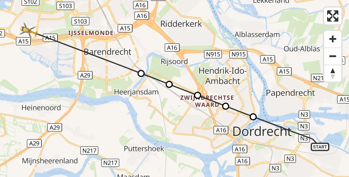 Vluchtroute Traumahelikopter Dordrecht - Rotterdam, 16 september 2026, 08:16