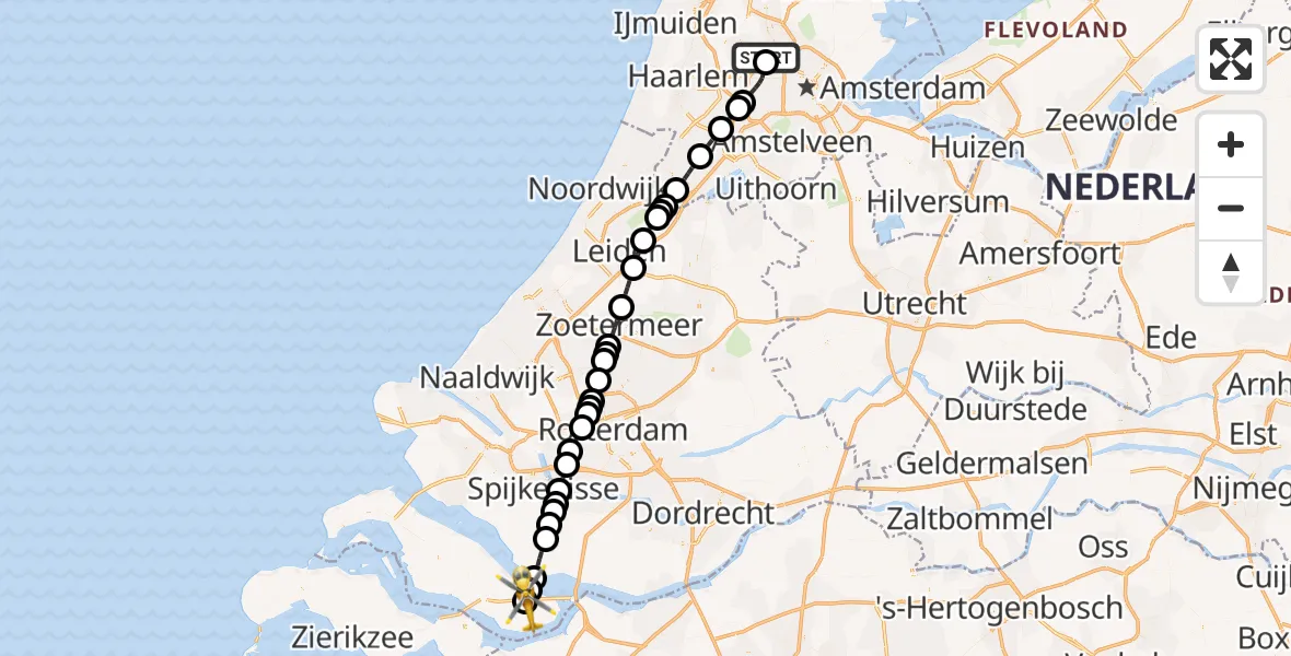Vluchtroute Traumahelikopter Amsterdam Heliport - Ooltgensplaat, 16 september 2026, 08:37