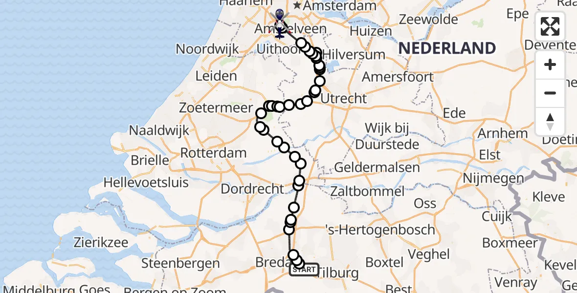 Vluchtroute Politiehelikopter Vliegbasis Gilze Rijen - Amsterdam Vliegveld Schiphol, 16 september 2026, 08:52