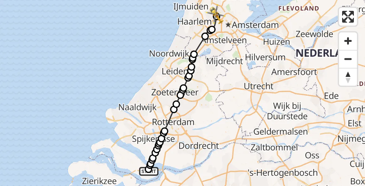 Vluchtroute Traumahelikopter Ooltgensplaat - Amsterdam Heliport, 16 september 2026, 09:11