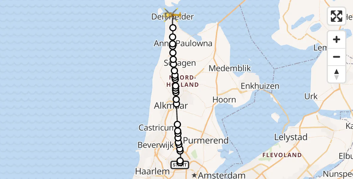 Vluchtroute Traumahelikopter Amsterdam Heliport - Den Helder, 16 september 2026, 09:37