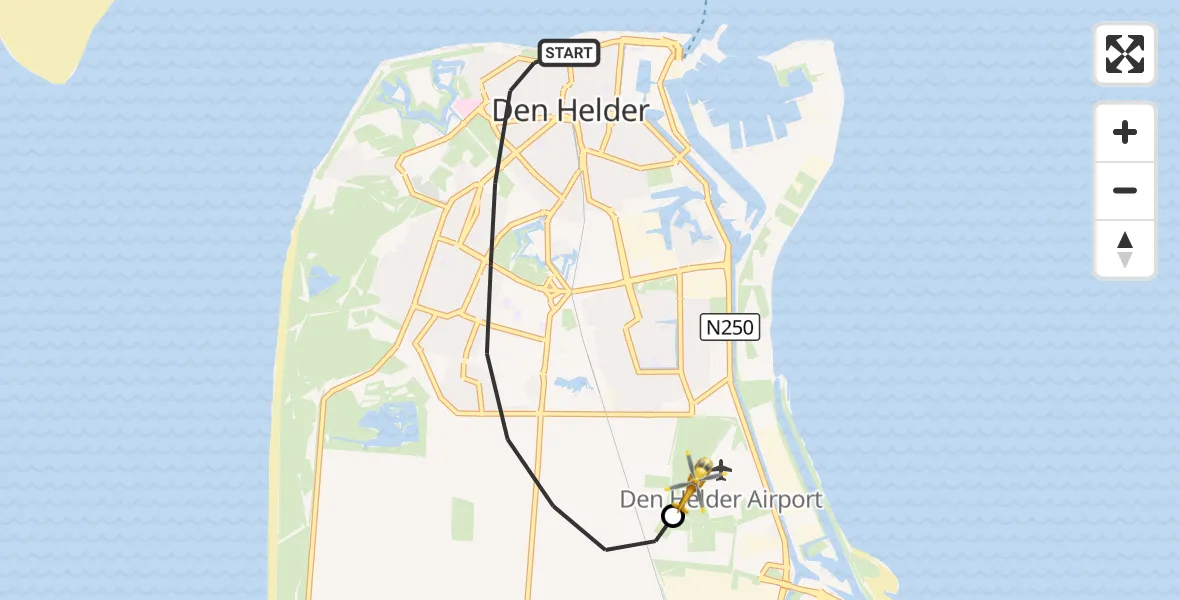 Vluchtroute Traumahelikopter Den Helder - Militair vliegveld De Kooy / Den Helder Airport, 16 september 2026, 10:09
