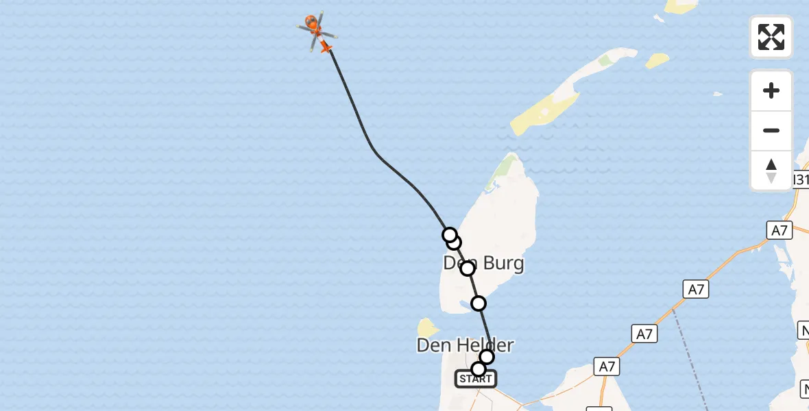 Vluchtroute Kustwachthelikopter Militair vliegveld De Kooy / Den Helder Airport - Noordzee, 16 september 2026, 10:24