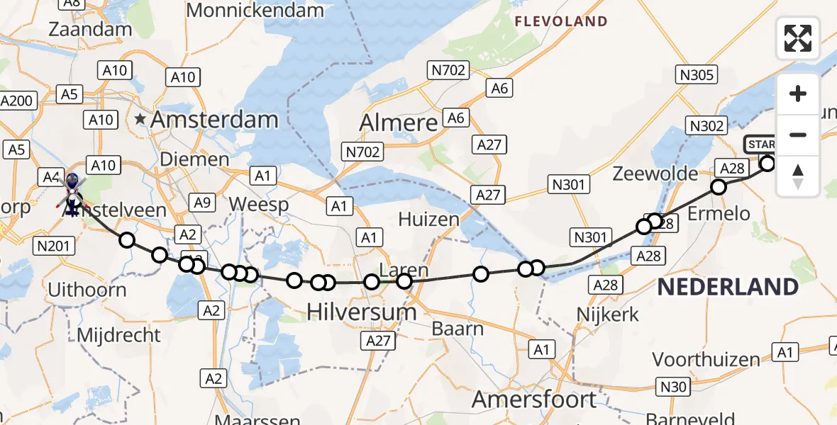 Vluchtroute Politiehelikopter Hierden - Amsterdam Vliegveld Schiphol, 16 september 2026, 11:00