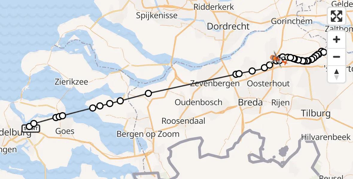 Vluchtroute Kustwachthelikopter Vliegveld Midden-Zeeland - Raamsdonk, 16 september 2026, 12:45