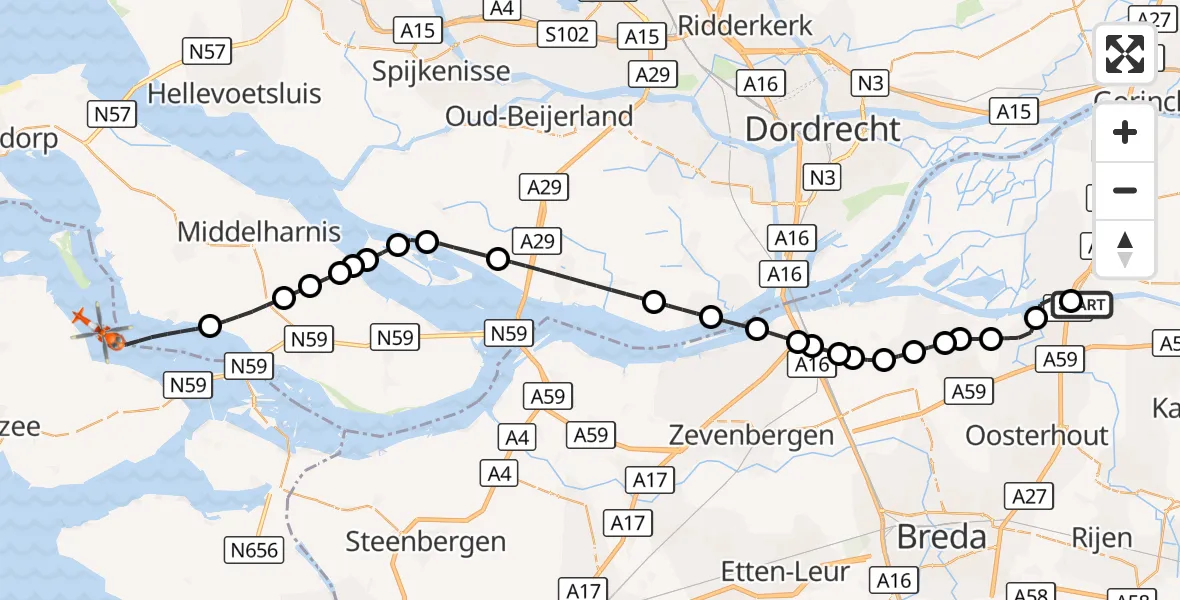 Vluchtroute Kustwachthelikopter Raamsdonk - Grevelingenmeer, 16 september 2026, 13:33