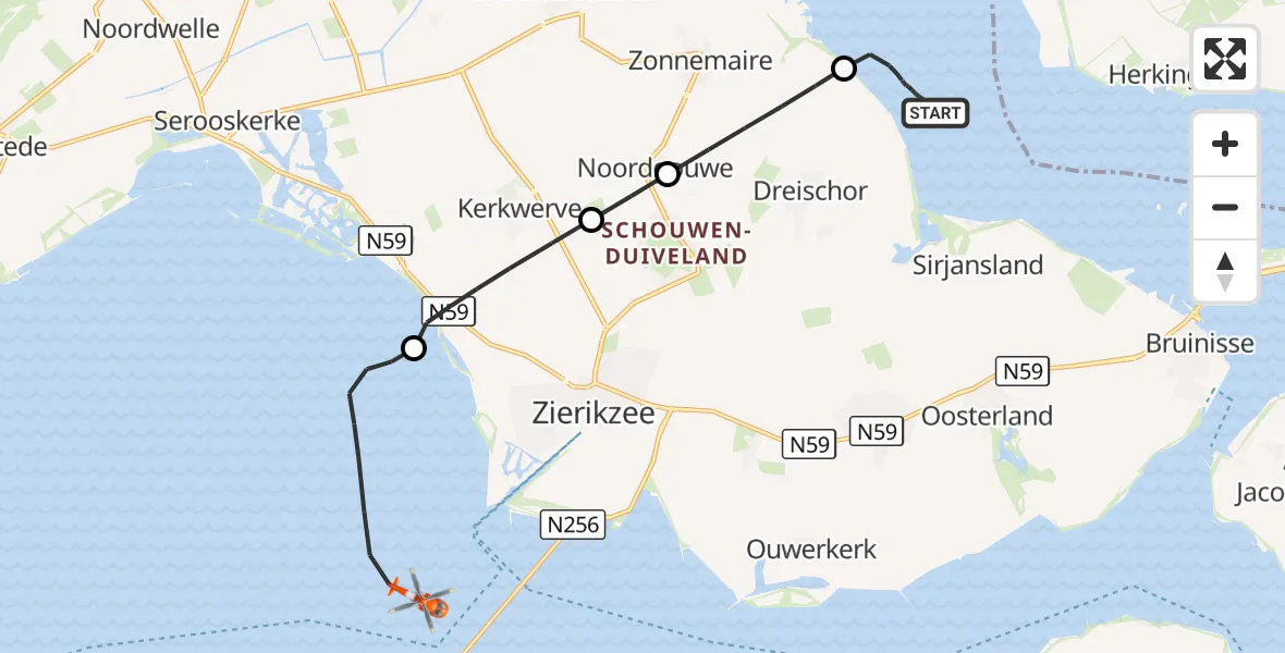 Vluchtroute Kustwachthelikopter Grevelingenmeer - Oosterschelde, 16 september 2026, 13:57