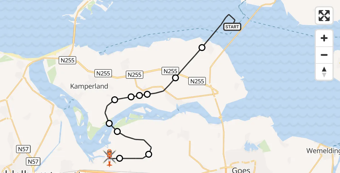 Vluchtroute Kustwachthelikopter Oosterschelde - Vliegveld Midden-Zeeland, 16 september 2026, 14:08