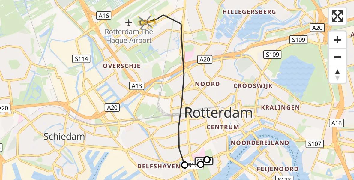 Vluchtroute Traumahelikopter Erasmus MC - Rotterdam, 16 september 2026, 16:09