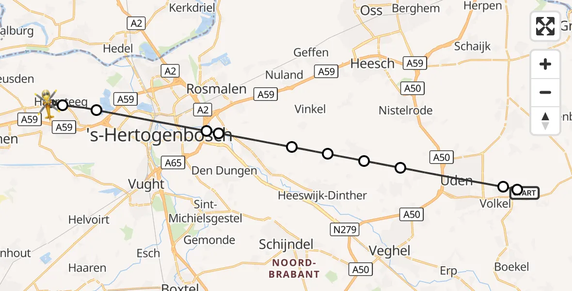 Vluchtroute Traumahelikopter Vliegbasis Volkel - Haarsteeg, 16 september 2026, 16:54