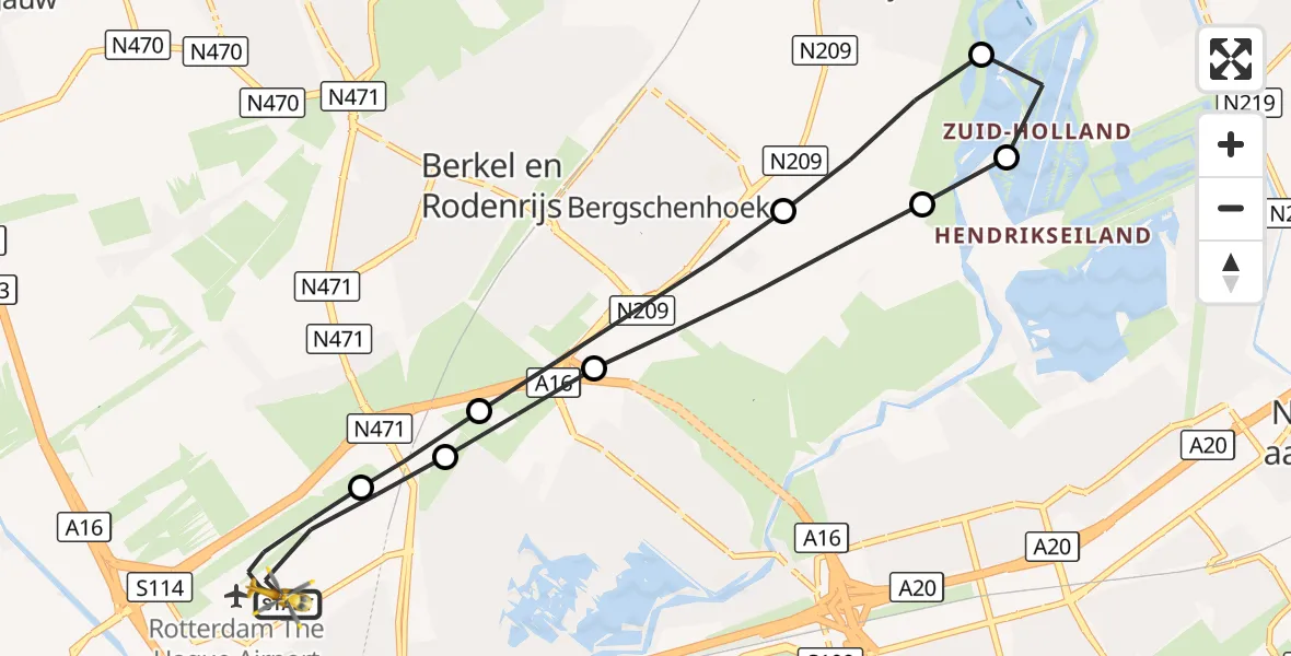 Vluchtroute Traumahelikopter Rotterdam The Hague Airport - Rotterdam The Hague Airport, 16 september 2026, 18:07
