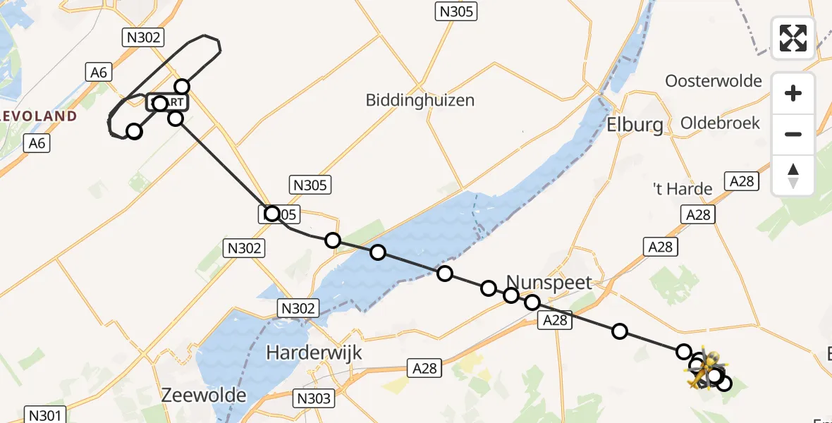 Vluchtroute Traumahelikopter Lelystad Airport - Emst, 16 september 2026, 18:12