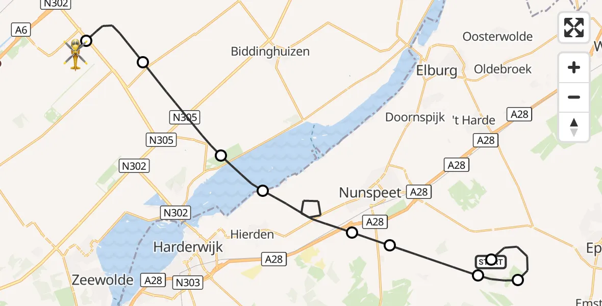Vluchtroute Traumahelikopter Emst - Lelystad Airport, 16 september 2026, 18:43