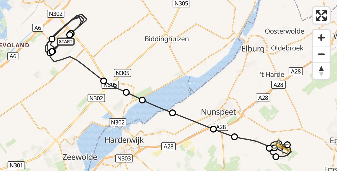 Vluchtroute Traumahelikopter Lelystad Airport - Emst, 16 september 2026, 19:14